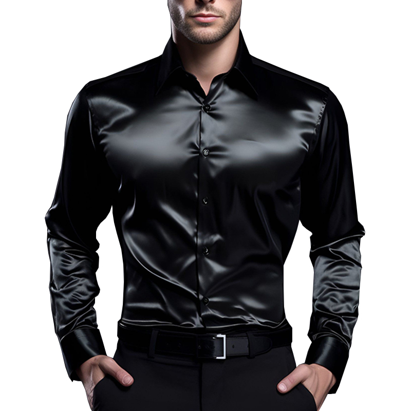 Men's Satin Luxury Dress Shirt - Mens Satin Silk Dress Shirt 评论和价格