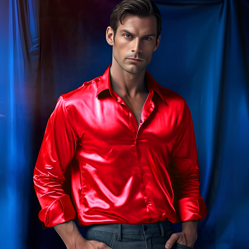 Men's Satin Luxury Dress Shirt - Mens Satin Silk Dress Shirt 评论和价格