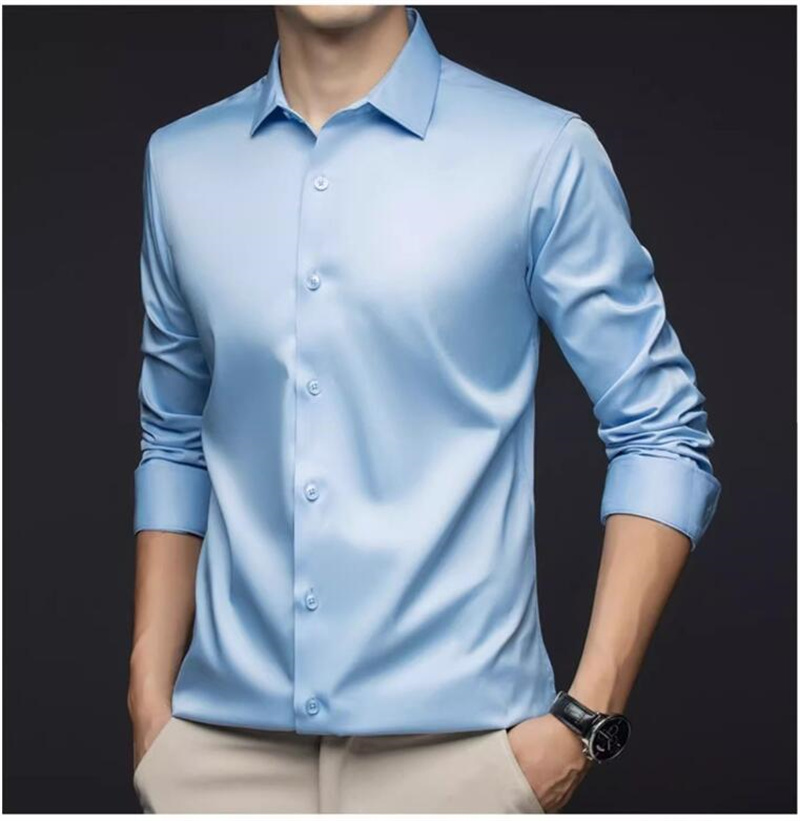 Men Long Sleeve Professional S - Mens Satin Silk Dress Shirt 评论和价格