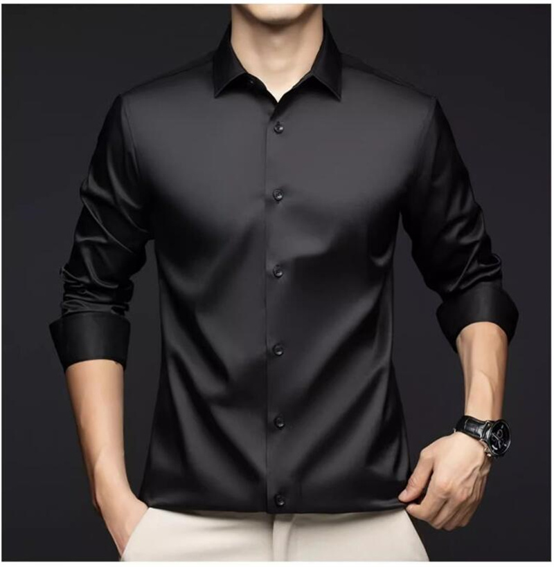 Men Long Sleeve Professional S - Mens Satin Silk Dress Shirt 评论和价格