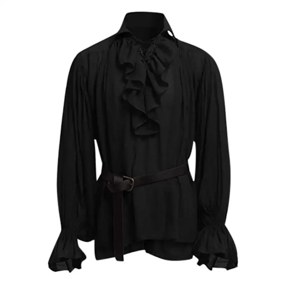 Medieval Shirts Ruffled Gothic - Medieval Gothic Lace Up Pirate Shirt 评论和价格