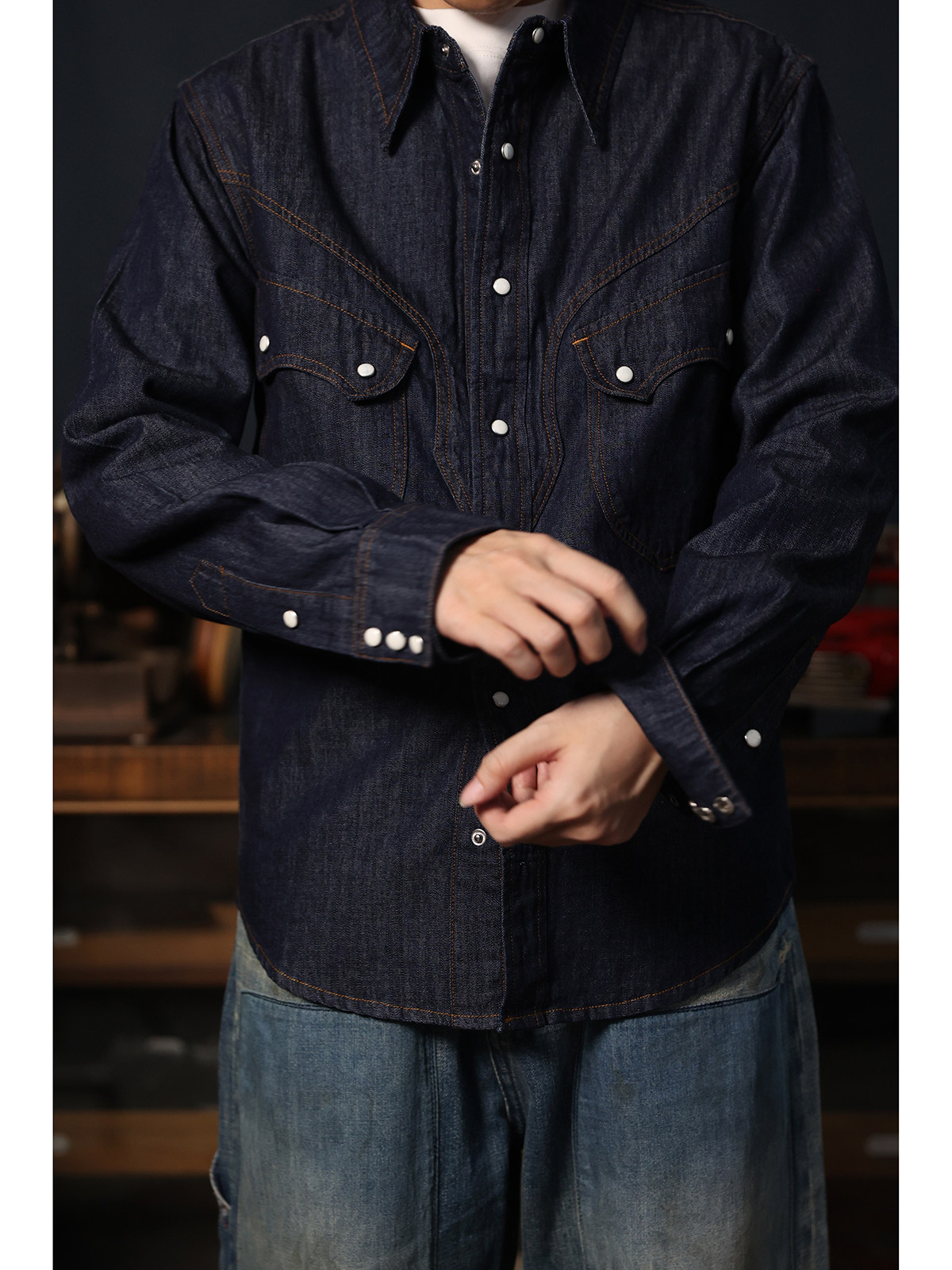 Cowboy Western Snap Shirt Simp - Mens Western Denim Pearl Snap Shirt 评论和价格