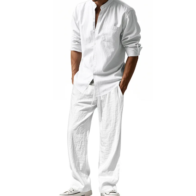 2025 Cross-border American Fou - Mens Linen Shirt Long Sleeve 评论和价格
