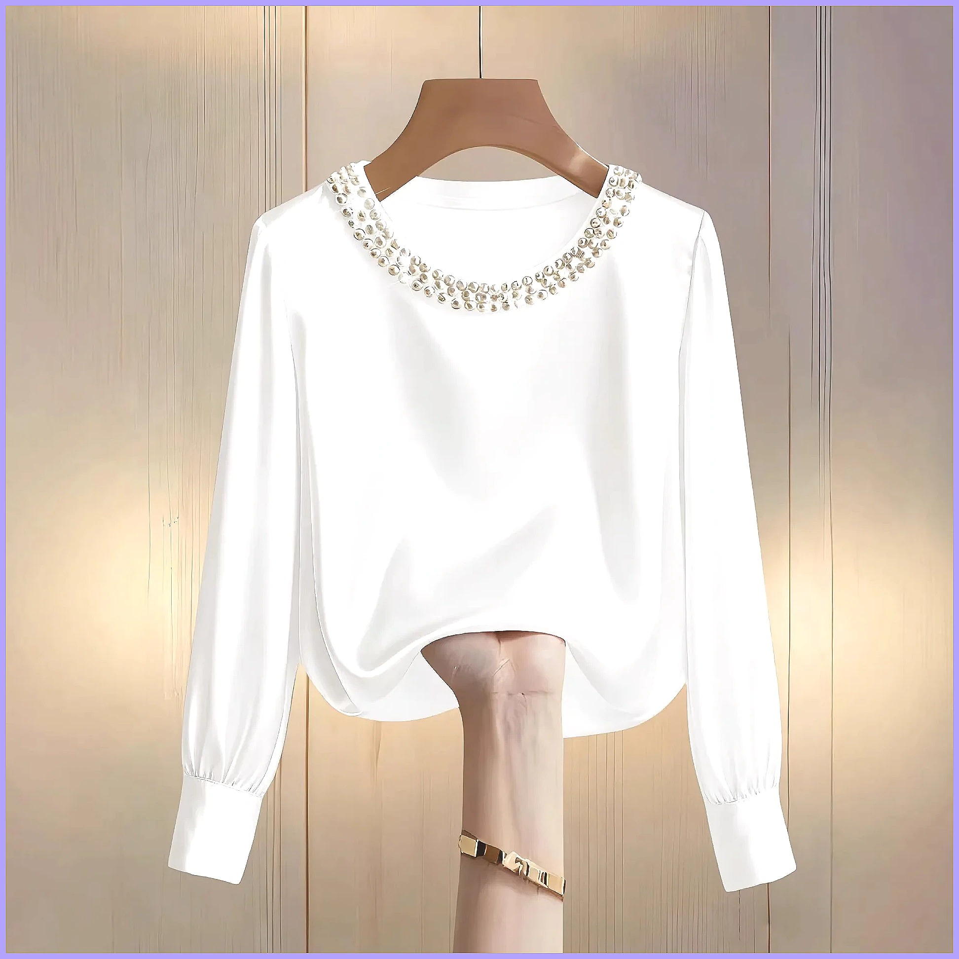 Elegant Beaded Satin Blouse fo - Shirts 评论和价格