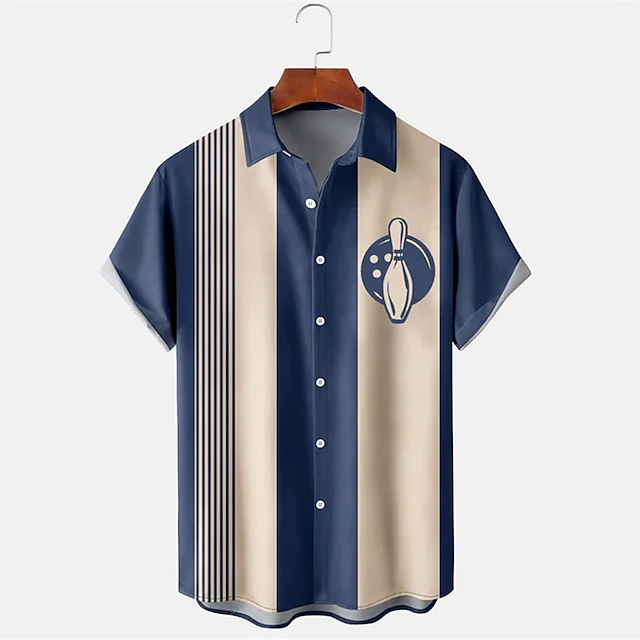 Men's Striped Bowling Pattern  - Short Sleeve Bowling Shirt Retro 评论和价格