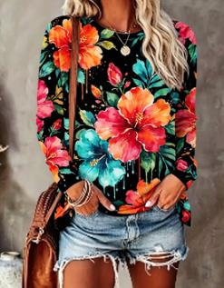 Women's Floral Print Top Navy  - T-Shirts 评论和价格