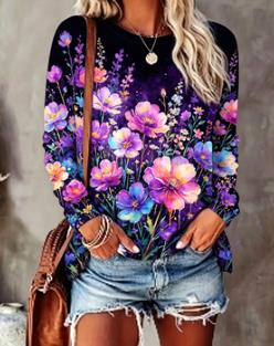 Women's Floral Print Top Navy  - T-Shirts 评论和价格