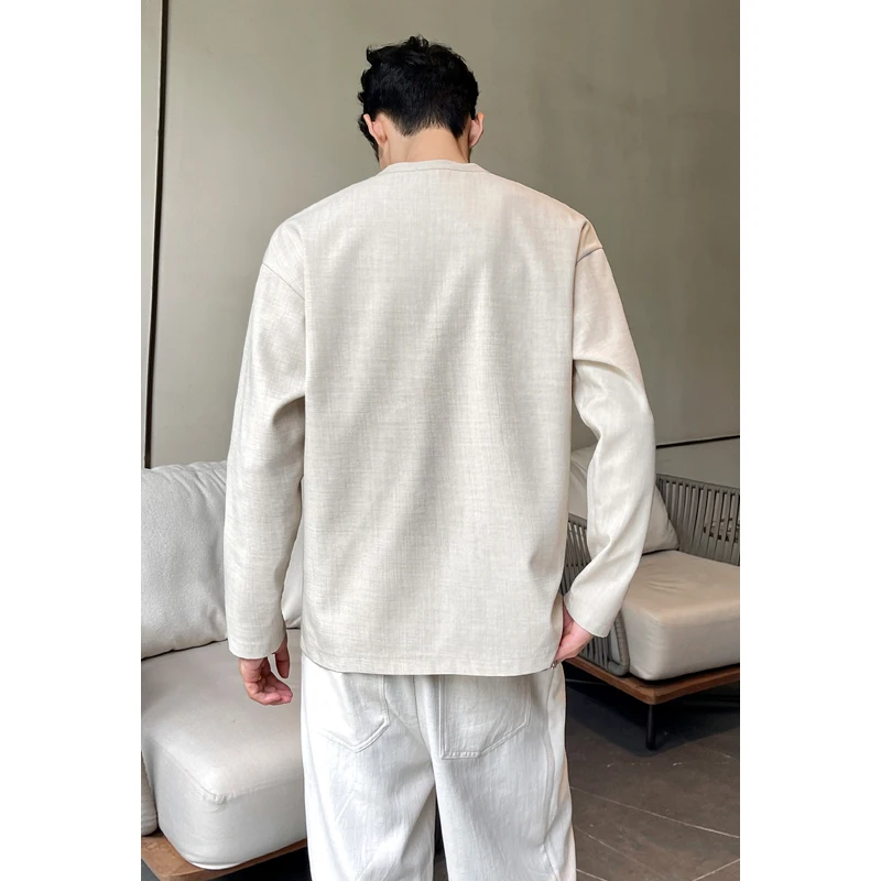 Mens Casual Faux Linen Henley  - Mens Linen Shirt Long Sleeve 评论和价格