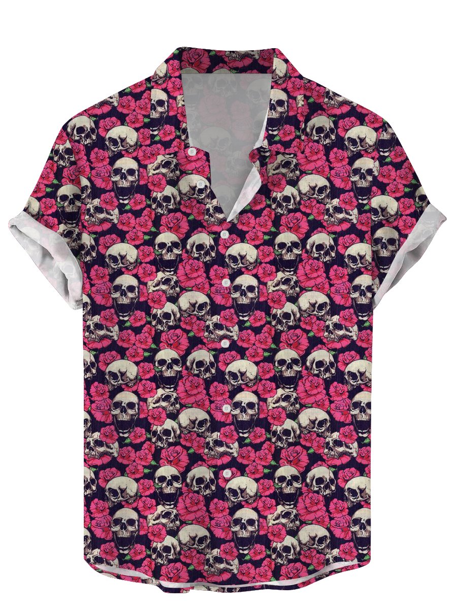 Vintage Skull Floral Men's Shi - Vintage Hawaiian Floral Shirt 评论和价格