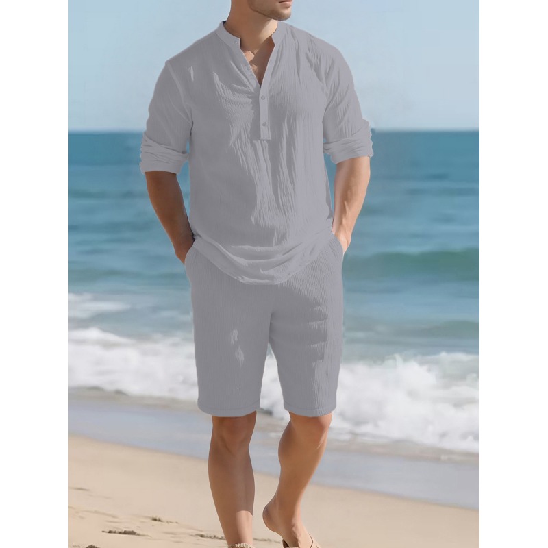 Men's White Linen Blend Two Pi - Mens Linen Shirt Long Sleeve 评论和价格