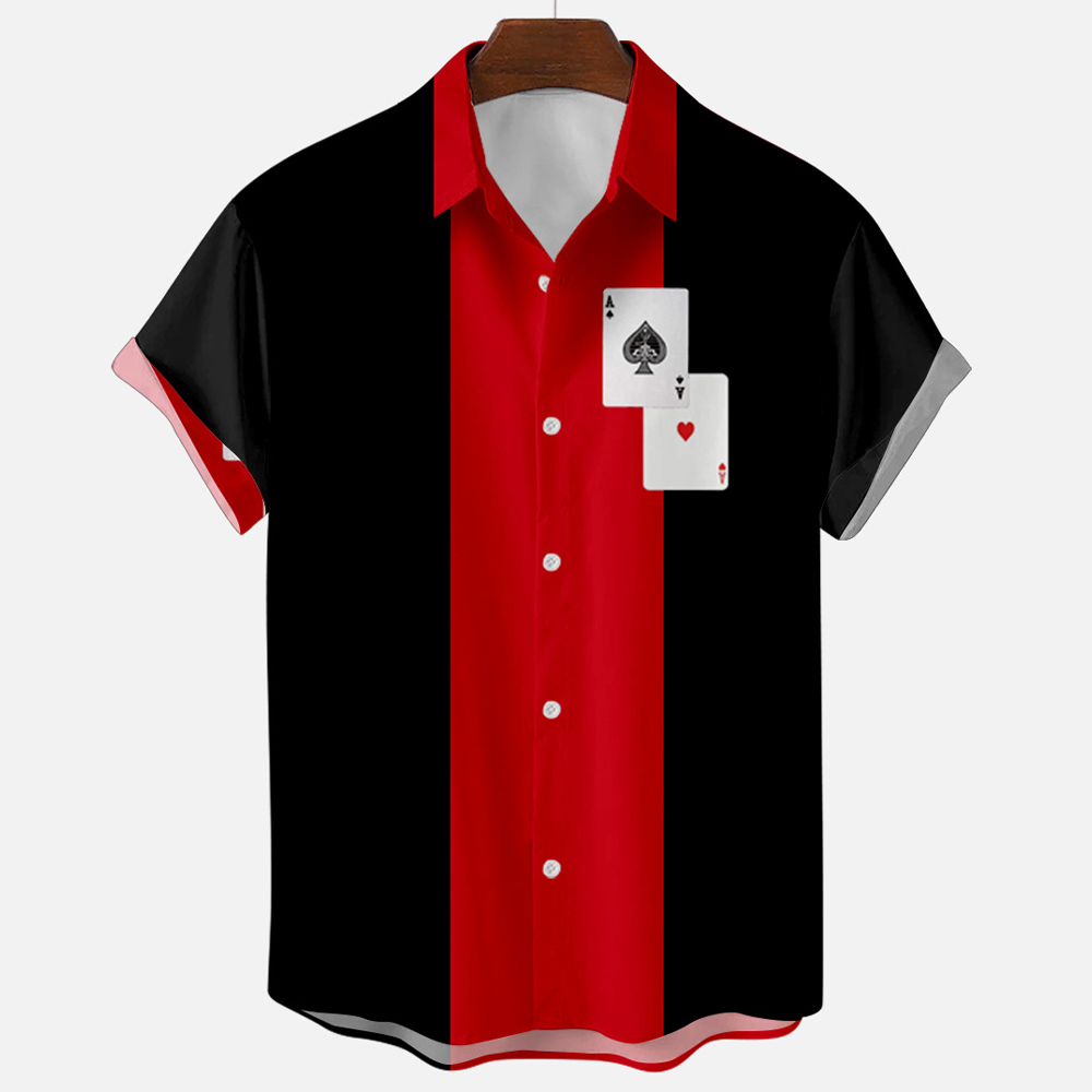 Men's Vintage Retro Striped Co - Short Sleeve Bowling Shirt Retro 评论和价格