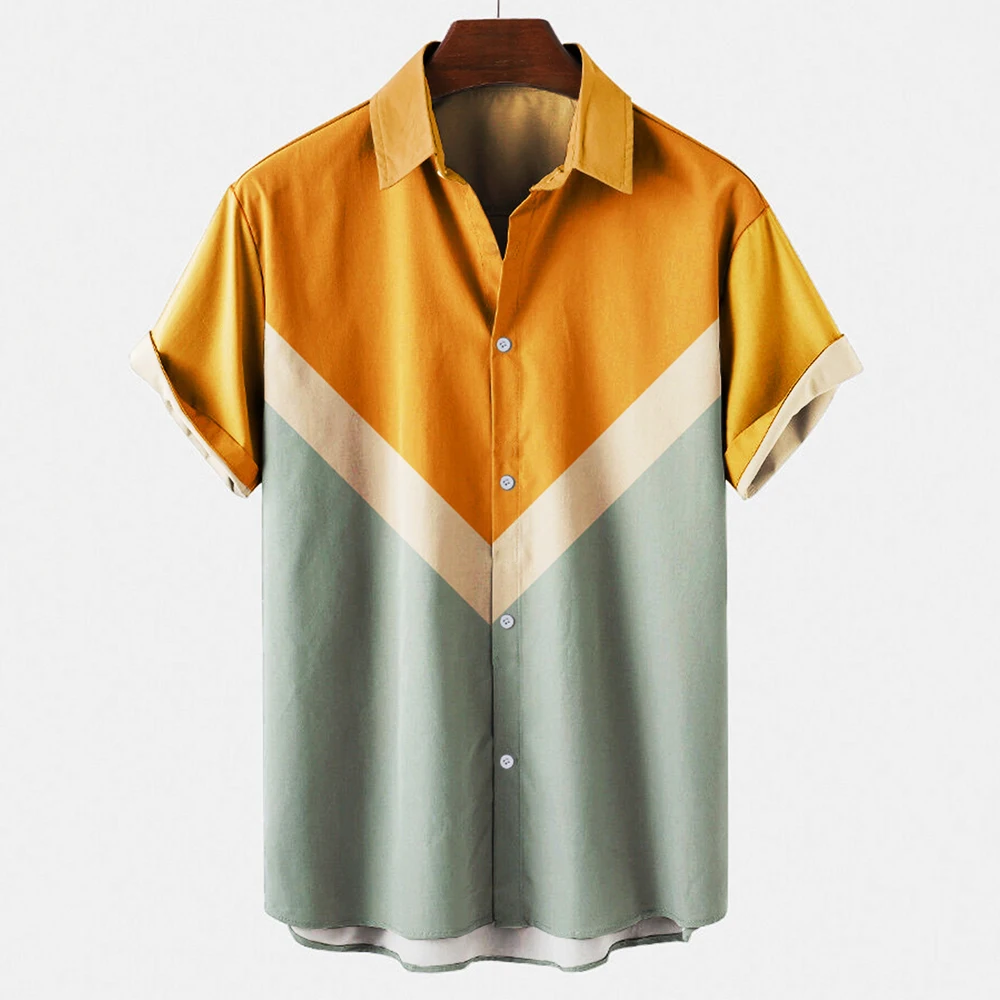 Men's Vintage Retro Striped Co - Short Sleeve Bowling Shirt Retro 评论和价格