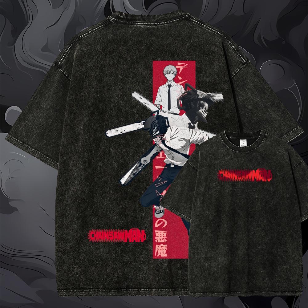 Oversized Chainsaw Man Graphic - Acid Wash Vintage Graphic T Shirt 评论和价格