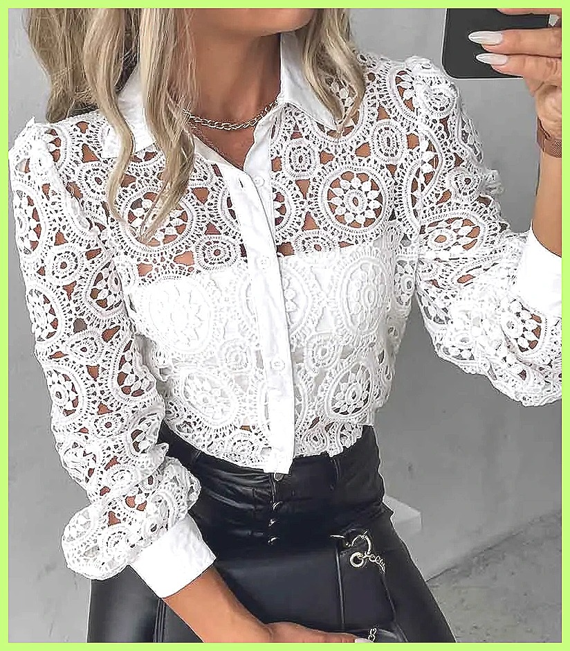 2025 Women's White Lace Shirt, - Shirts 评论和价格