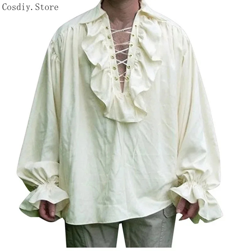 S-5XL Medieval Pirate Hallowee - Medieval Gothic Lace Up Pirate Shirt 评论和价格