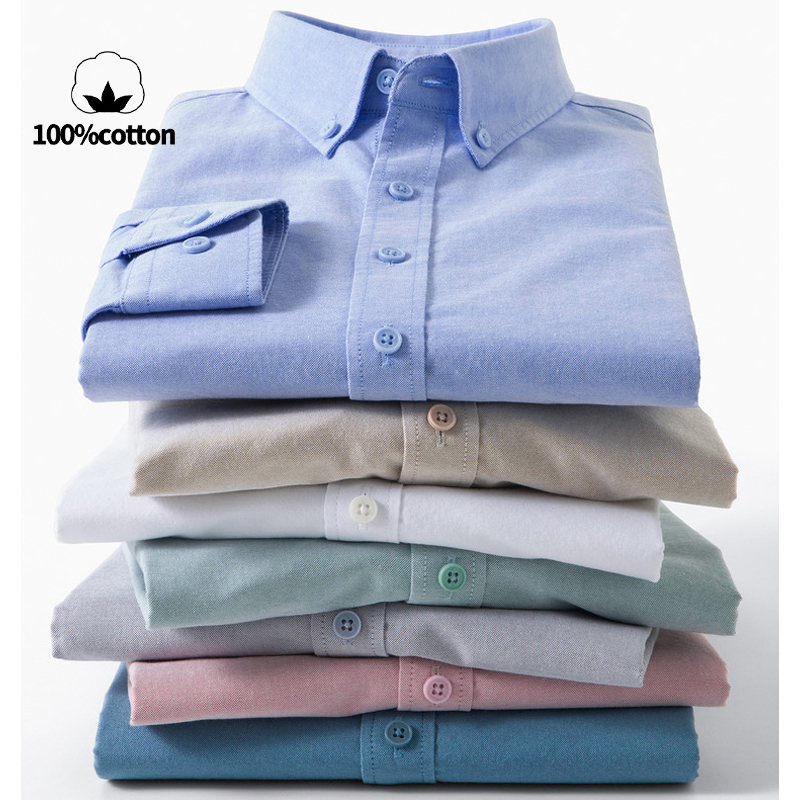 Men's 100% Cotton Oxford Shirt - Mandarin Collar Formal Shirt Slim Fit 评论和价格