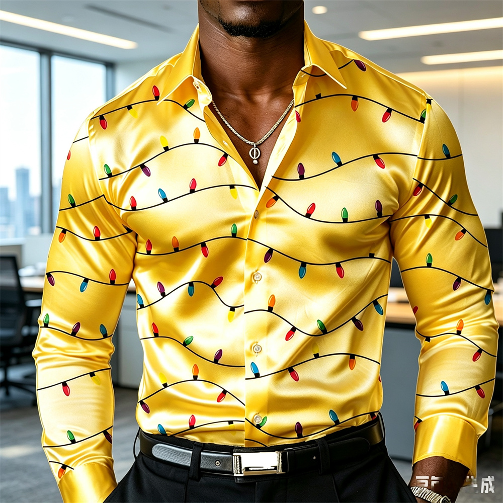 Christmas men's lantern shirt  - Mens Satin Silk Dress Shirt 评论和价格