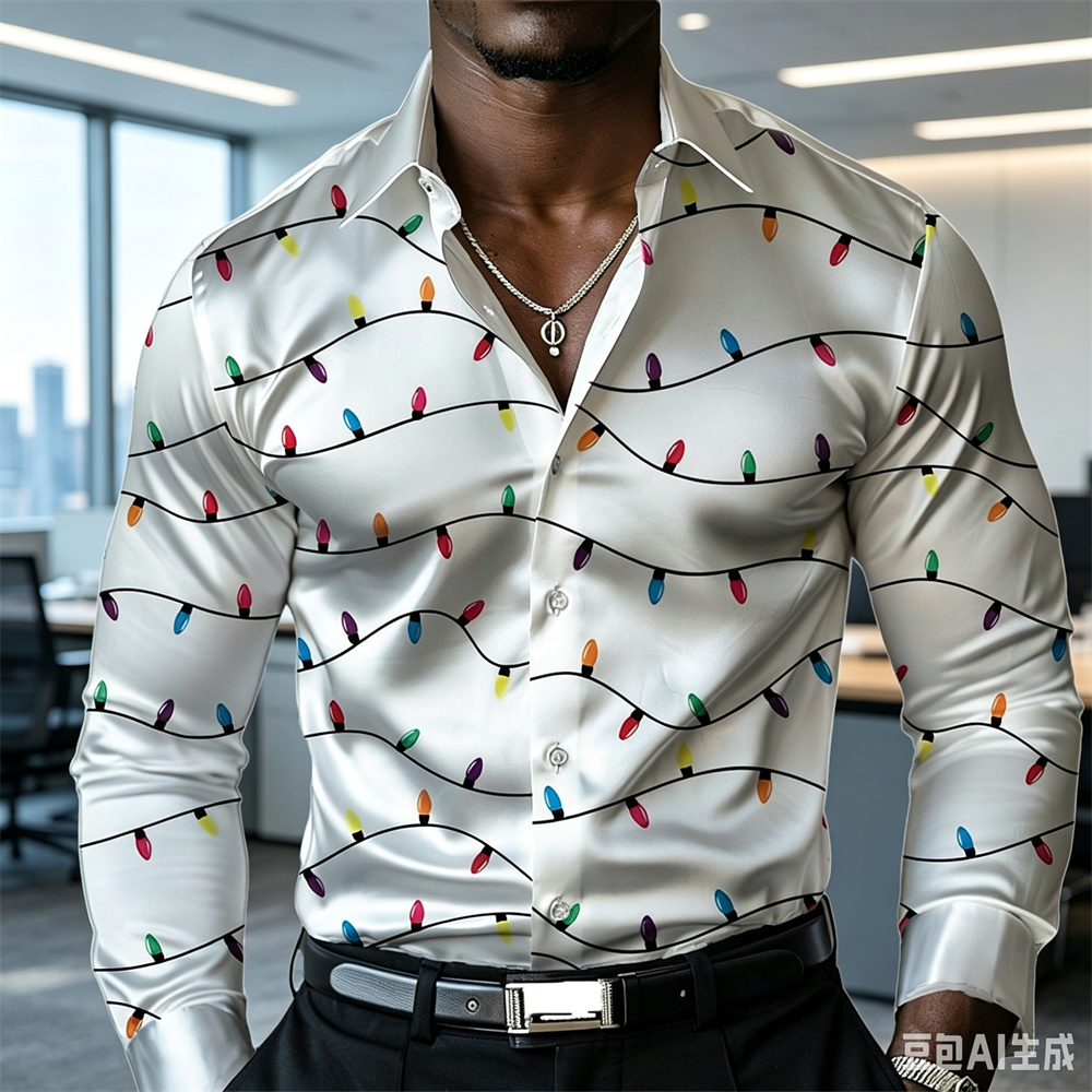 Christmas men's lantern shirt  - Mens Satin Silk Dress Shirt 评论和价格