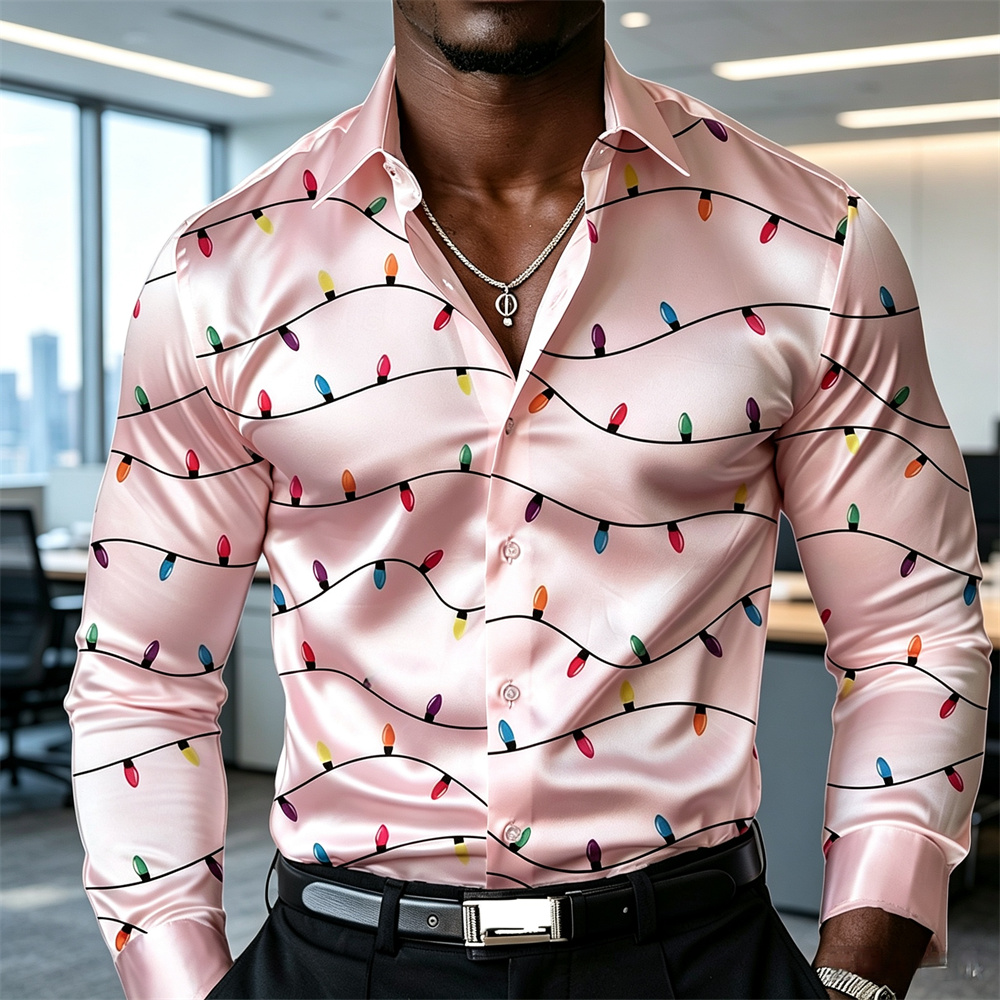 Christmas men's lantern shirt  - Mens Satin Silk Dress Shirt 评论和价格