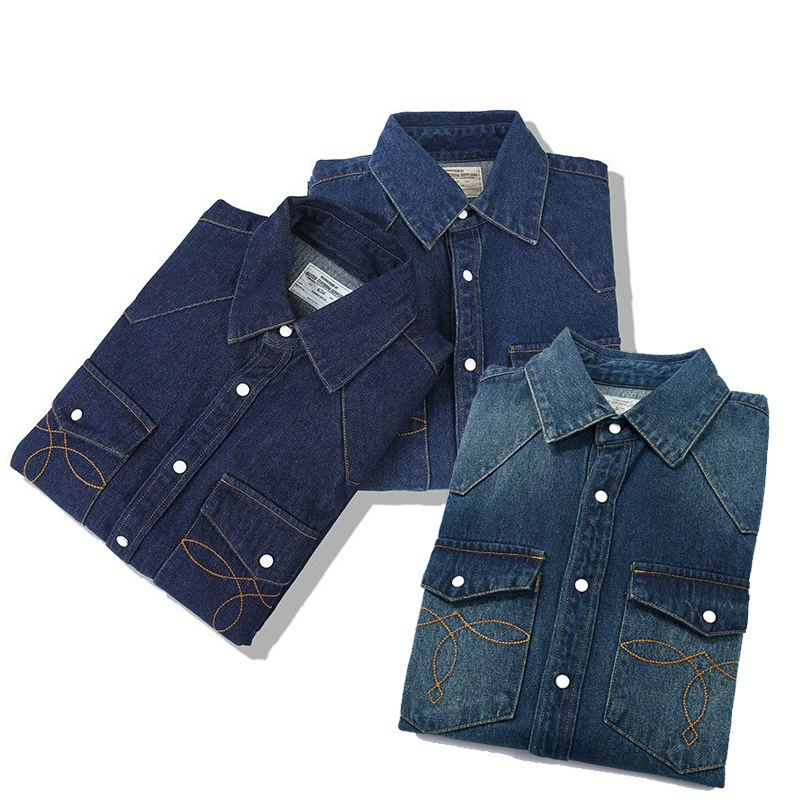 American Wash Vintage Denim Sh - Mens Western Denim Pearl Snap Shirt 评论和价格