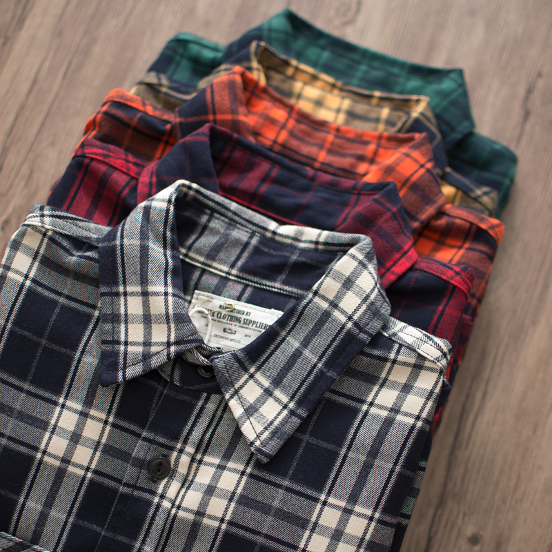 Autumn New American Retro 300g - Flannel Plaid Shirt Heavy Weight 评论和价格