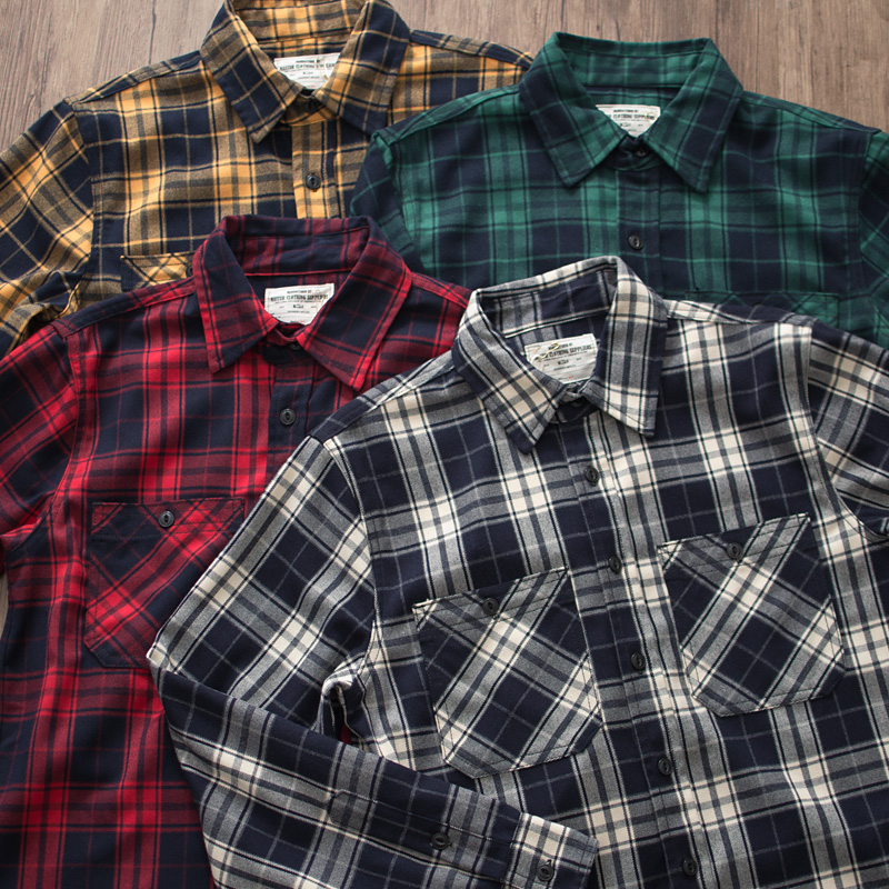Autumn New American Retro 300g - Flannel Plaid Shirt Heavy Weight 评论和价格
