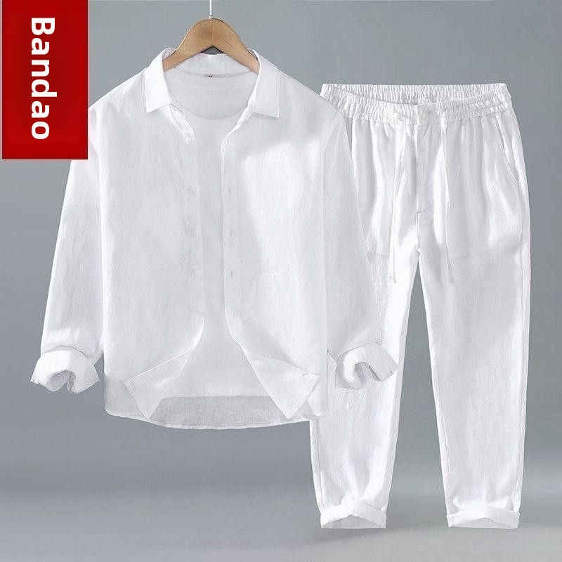 Loose Linen Men's Casual Short - Mens Linen Shirt Long Sleeve 评论和价格