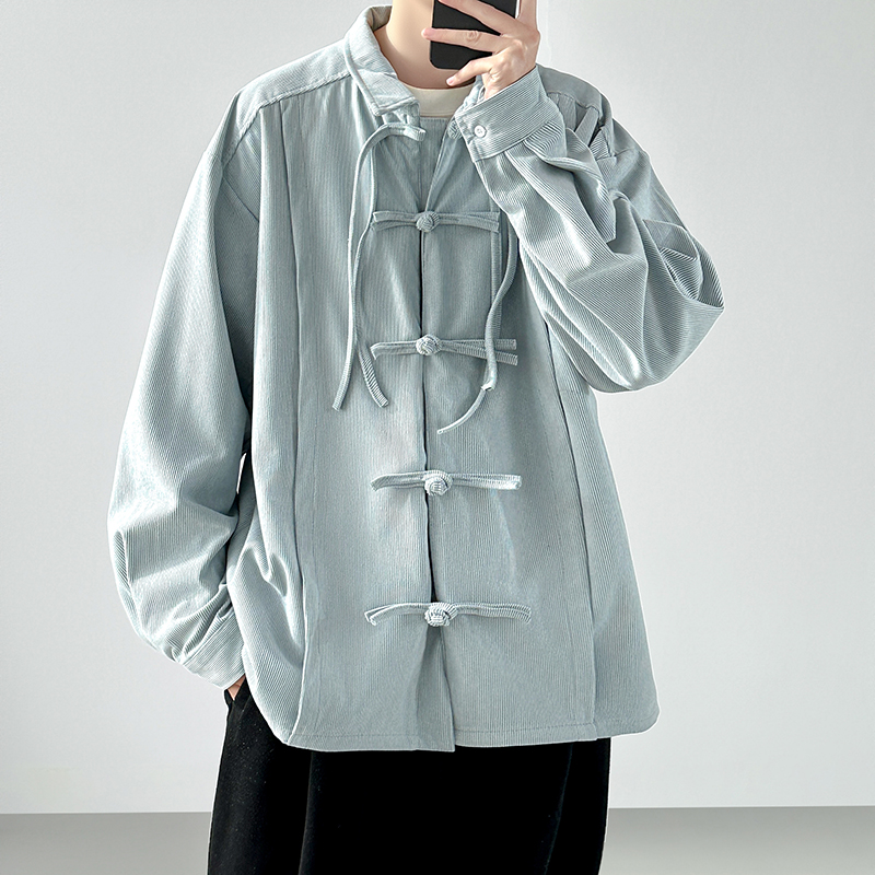2025 Men Retro Chinese Style C - Corduroy Button Up Shirt Men 评论和价格