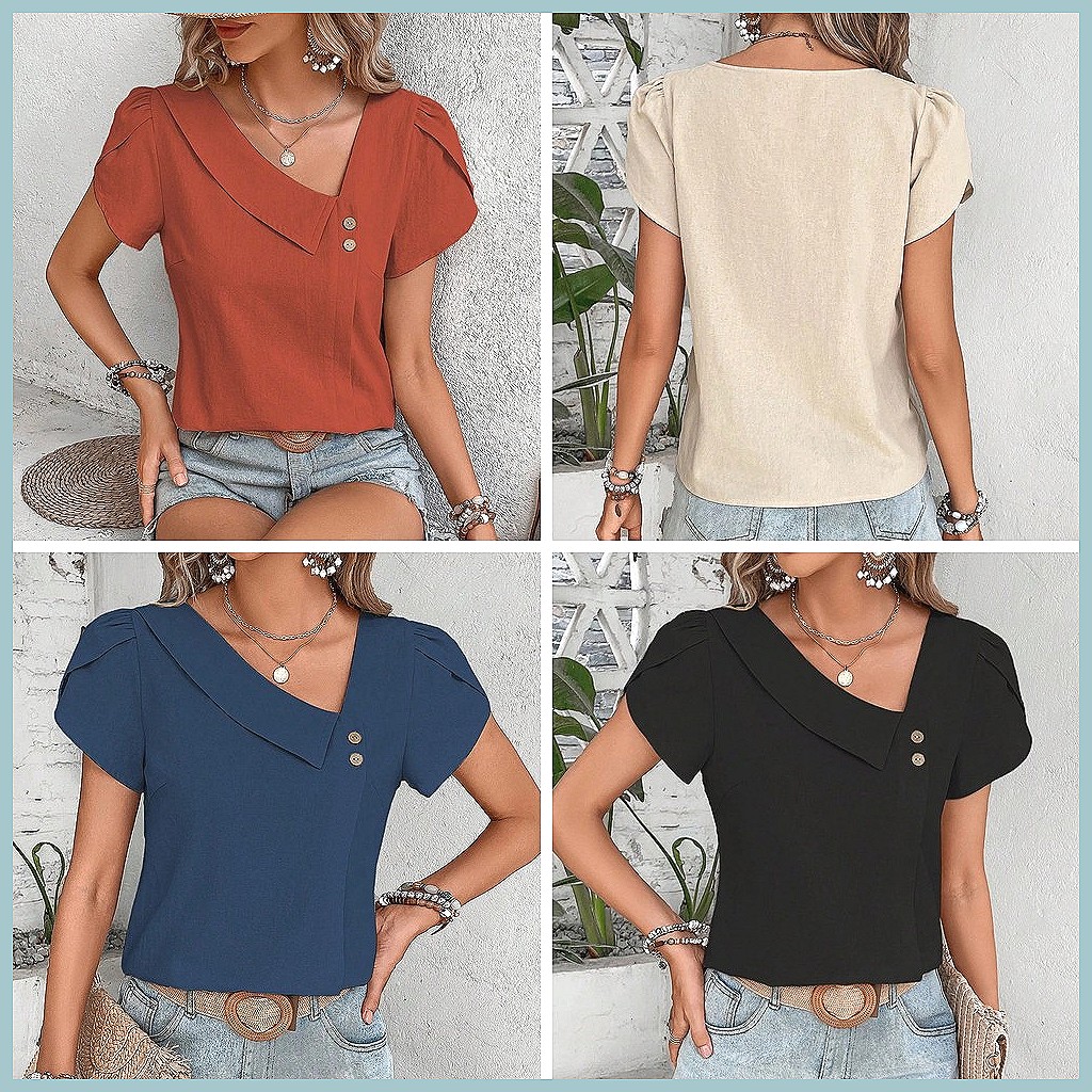 2024 Summer Vintage Solid Colo - Shirts 评论和价格