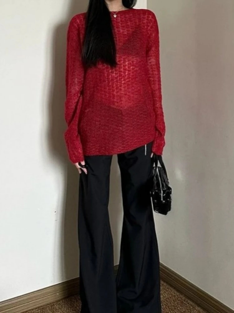Y2K See-Through Knitted Women' - T-Shirts 评论和价格