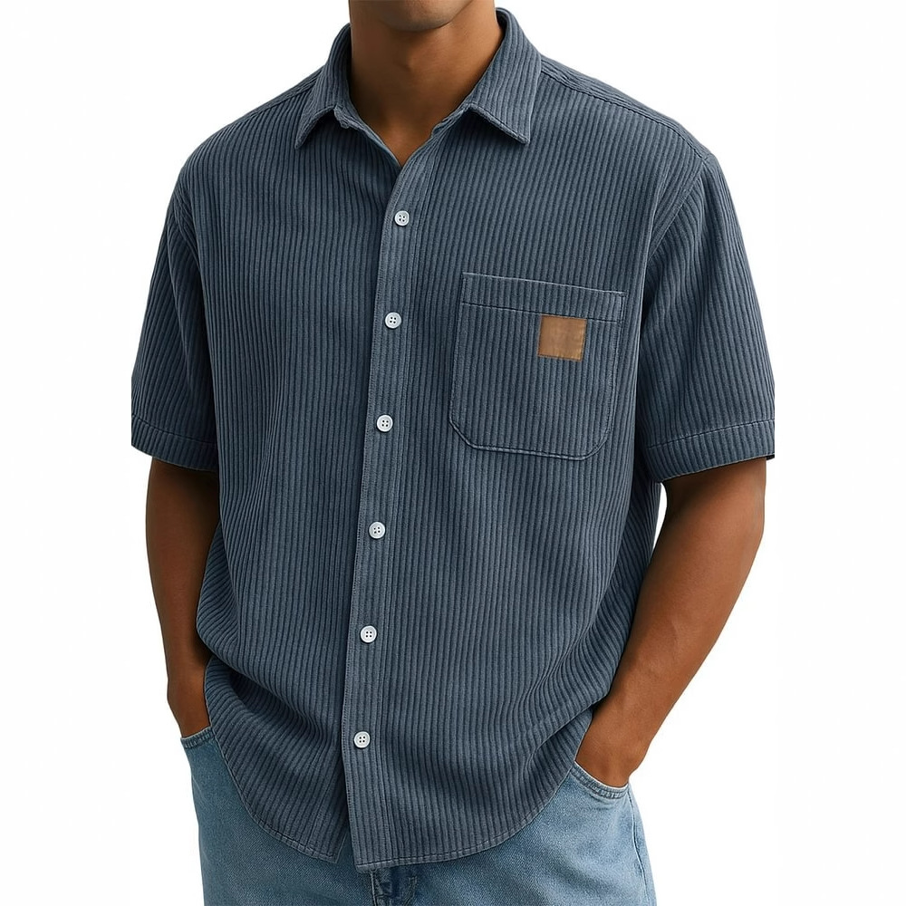 Men's Corduroy Short-Sleeve Sh - Corduroy Button Up Shirt Men 评论和价格